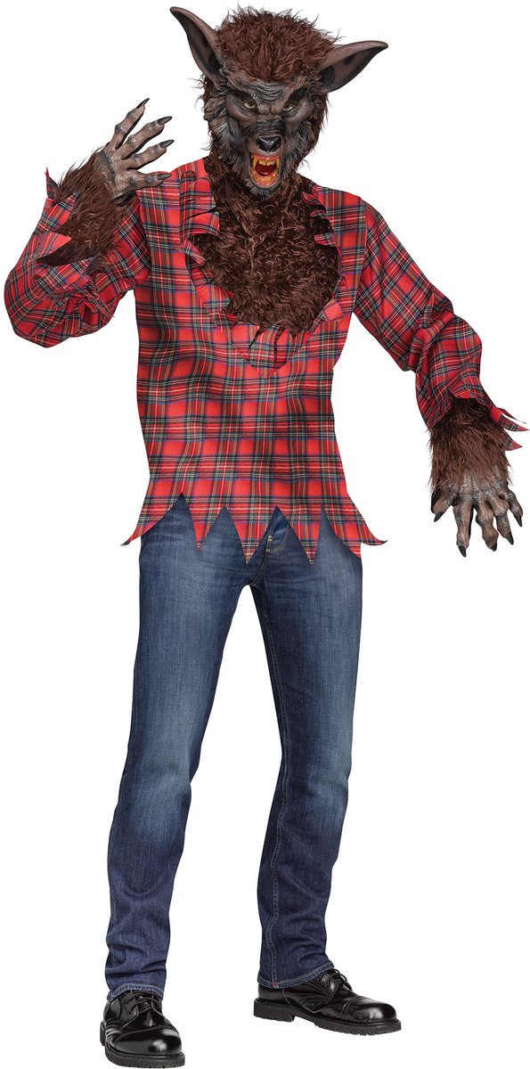 FUNWORLD 3-Delig Shirt/Masker/Handschoenen Werewolf Costume Brown Halloween Kostuum Unisex Verkleedkleren Volwassenen - One Size