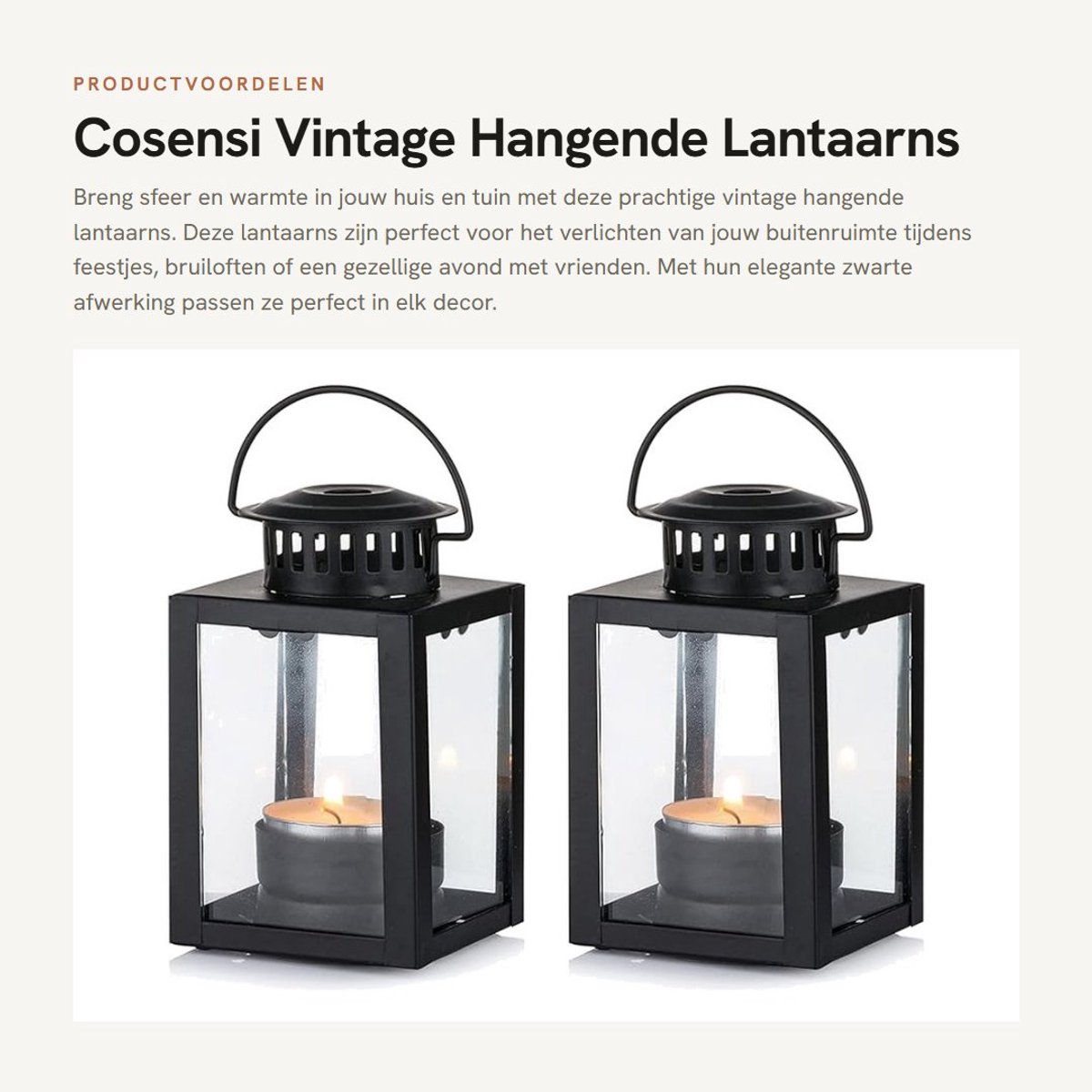 Dailygoods- Lantaarns Vintage - Hangende Lantaarn - Theelichthouder - Kaarsenhouder - Decoratie Binnen/Buiten - Set van 2