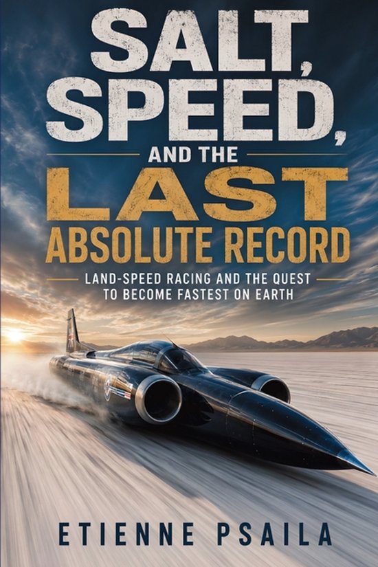 Couverture de livre intitulée 'Salt, Speed, and the Last Absolute Record', montrant une voiture de course sur un désert de sel.