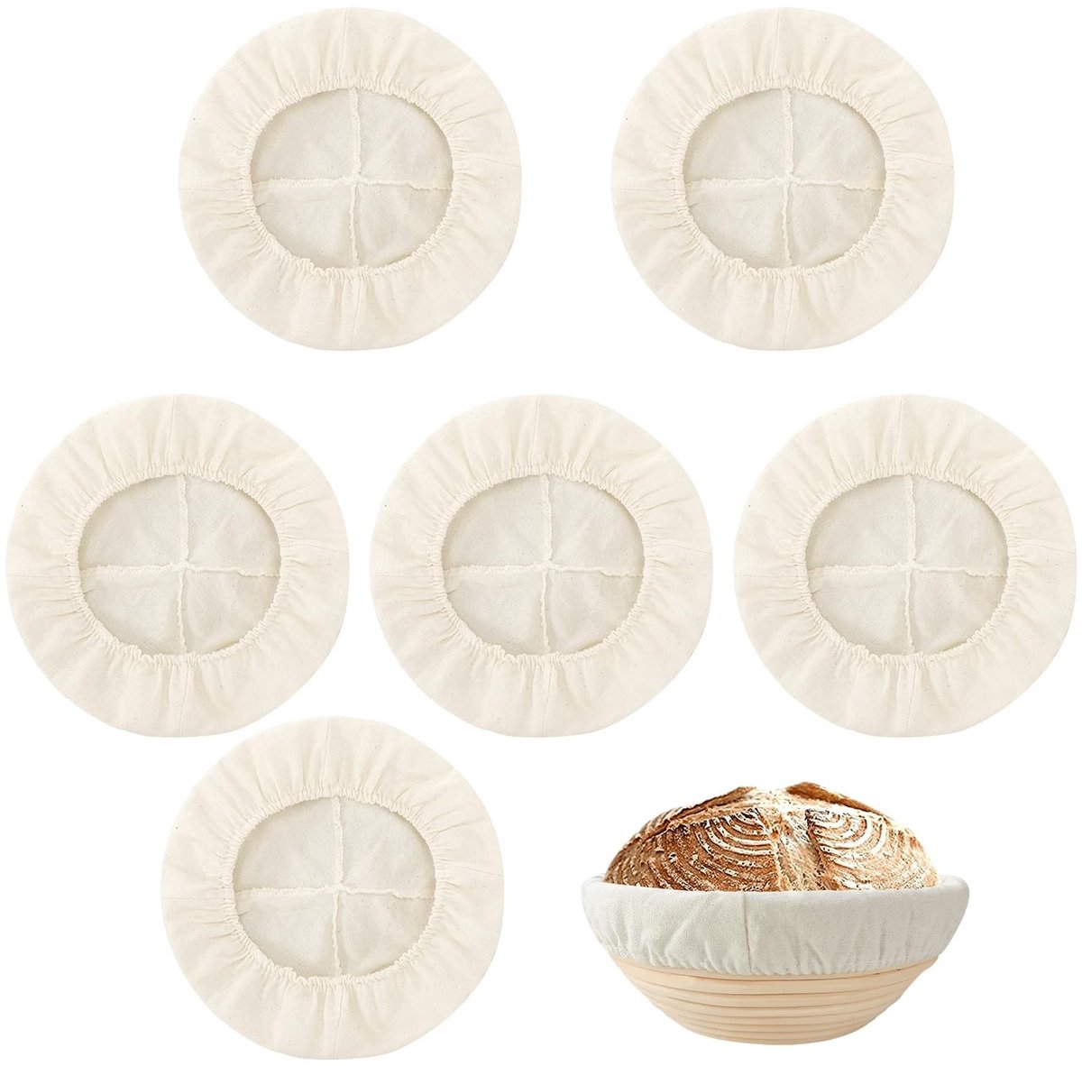 Dailygoods- Banneton Gaarmand - 6 Stuks - Ronde Rijsmand - Broodbakaccessoires - Polyester - 25 x 8 cm - Antiaanbakfunctie - Brooddeegmand