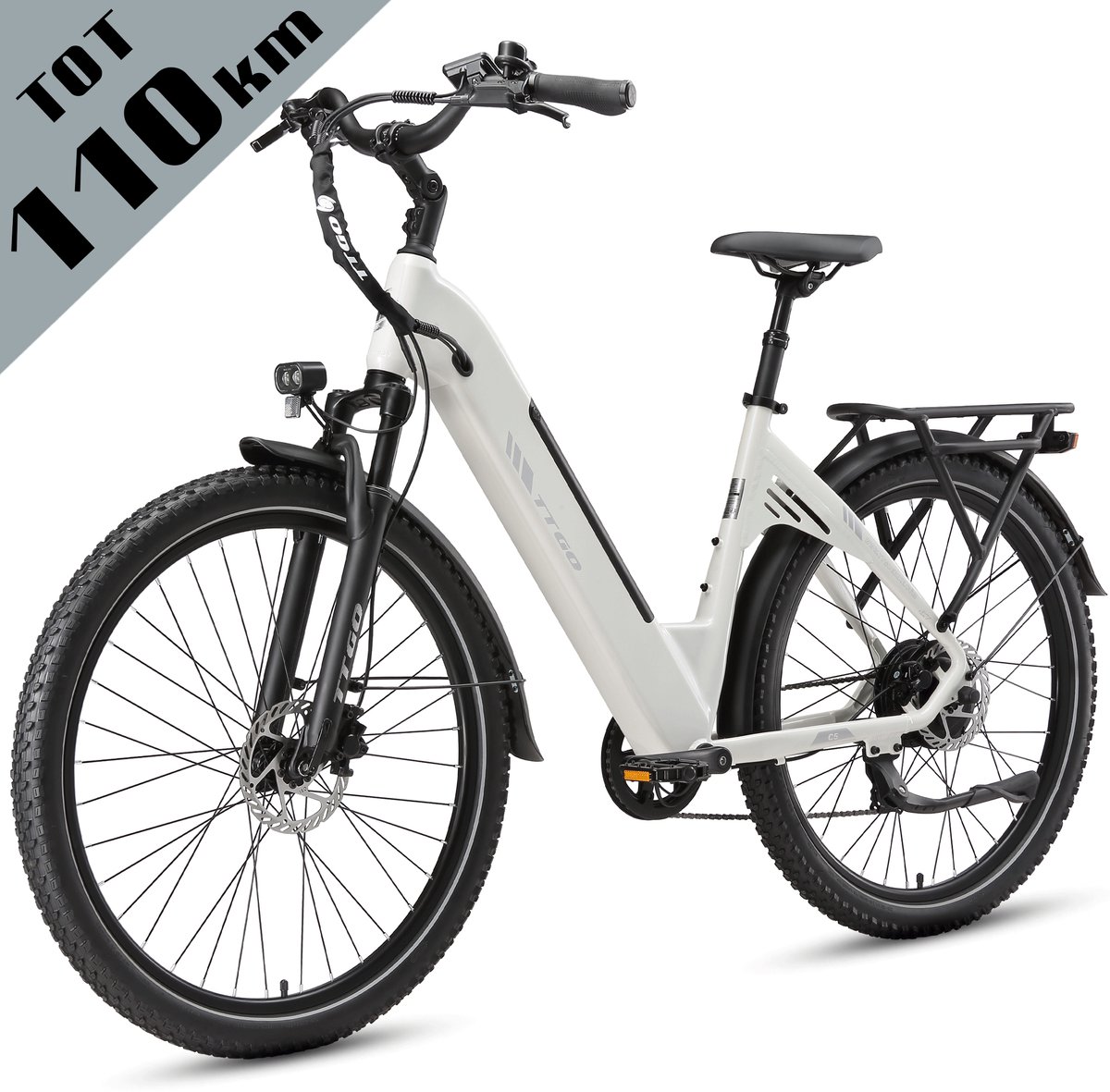 TTGO C5 Elektrische Fiets - 648Wh Accu - Actieradius tot 110 km - 48V 250W Motor -Hydraulische Schijfremmen - 27,5 × 2,4Inch Banden-Shimano 7 Versnellingen - Aluminium Frame - LCD Display - Elektrische Stadsfiets - Max. Belasting 125 kg - Parelwit
