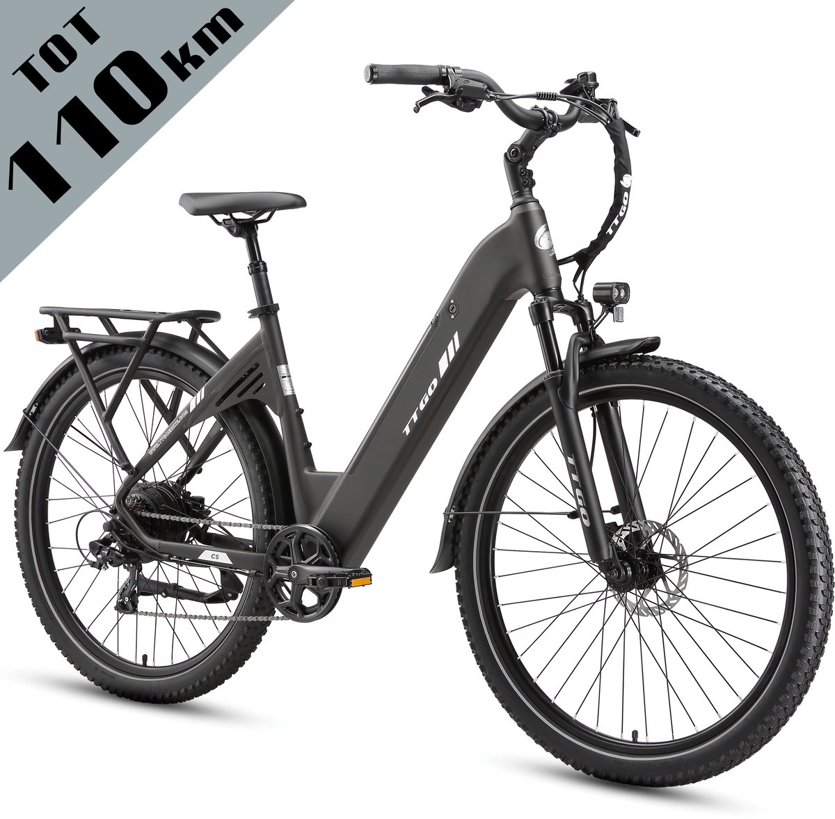 TTGO C5 Elektrische Fiets -648Wh Accu -Actieradius tot 110 km - 48V 250W Motor -Hydraulische Schijfremmen - 27,5 × 2,4 Inch Banden - Shimano 7 Versnellingen - Aluminium Frame - LCD Display - Elektrische Stadsfiets -Max. Belasting 125 kg - grijs