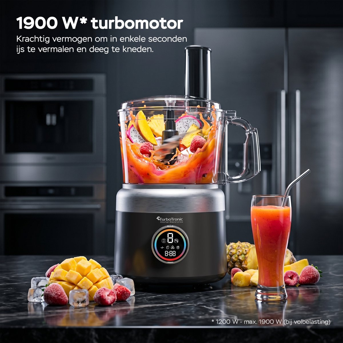 TurboTronic FP700 Foodprocessor - Keukenmachine - 1.2 Liter - Keukenrobot - 1900W - Zwart thumbnail 2