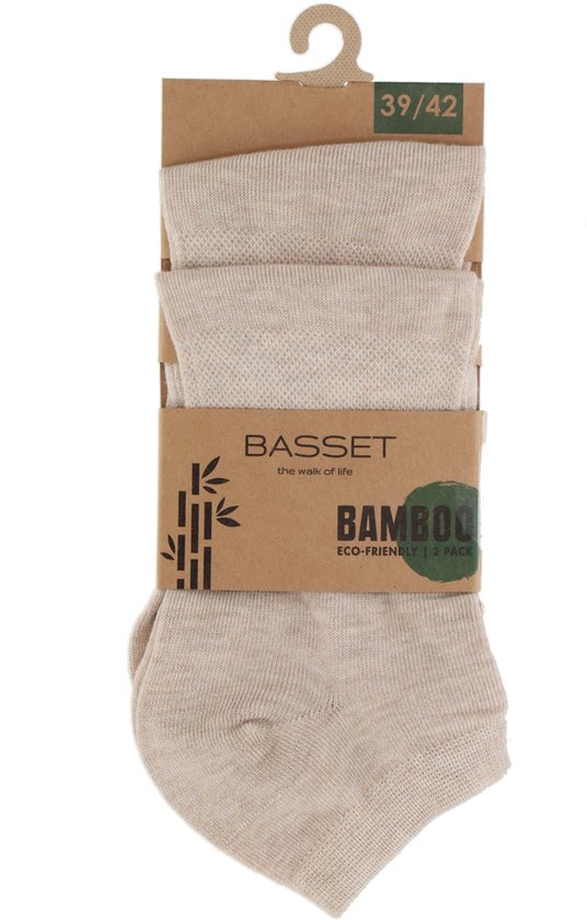 Basset bamboe sneakersokken in beige, verpakt per 3 met maat 39/42.