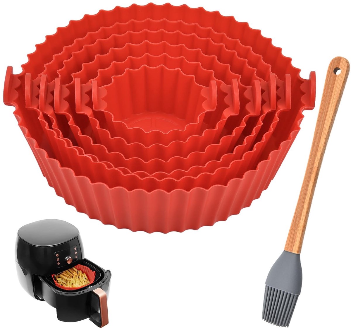 Dailygoods- Siliconen Bakvorm Set van 6 - BPA-vrij - Airfryer Bakvormen - Opvouwbaar - Voedselveilige Siliconen - Handvat Ontwerp