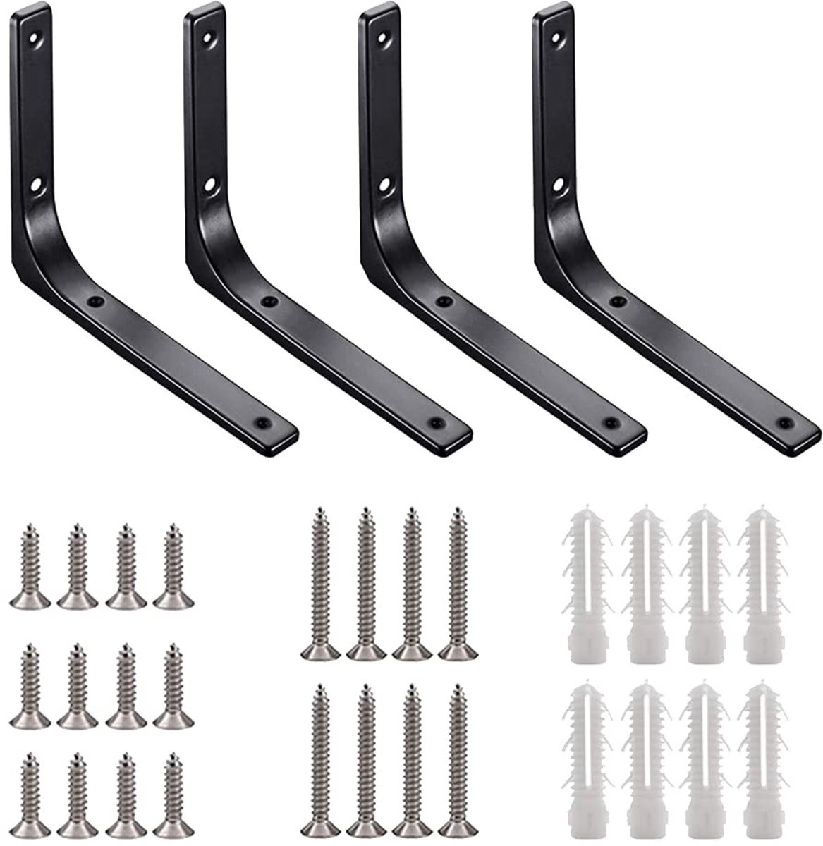 Dailygoods- Planksteun Zware Kwaliteit - Plankdragers Metaal - Inklapbare Plankdrager - Plankdragers Zwart - Planksteunpennen - 150mm X 125mm, 4 Stuks