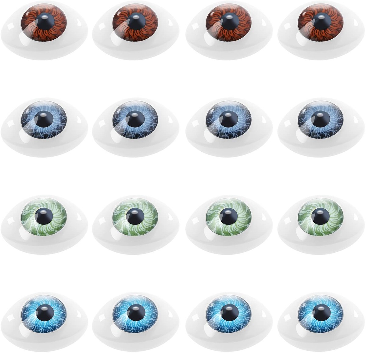 Dailygoods- Ogen 16 Stuks - Ovale Kunststof Ogen - Kleurrijke Decoratieve Ogen - Veilig voor Kinderen - Groot Formaat 23mm x 16mm x 9mm - Speelgoedoog