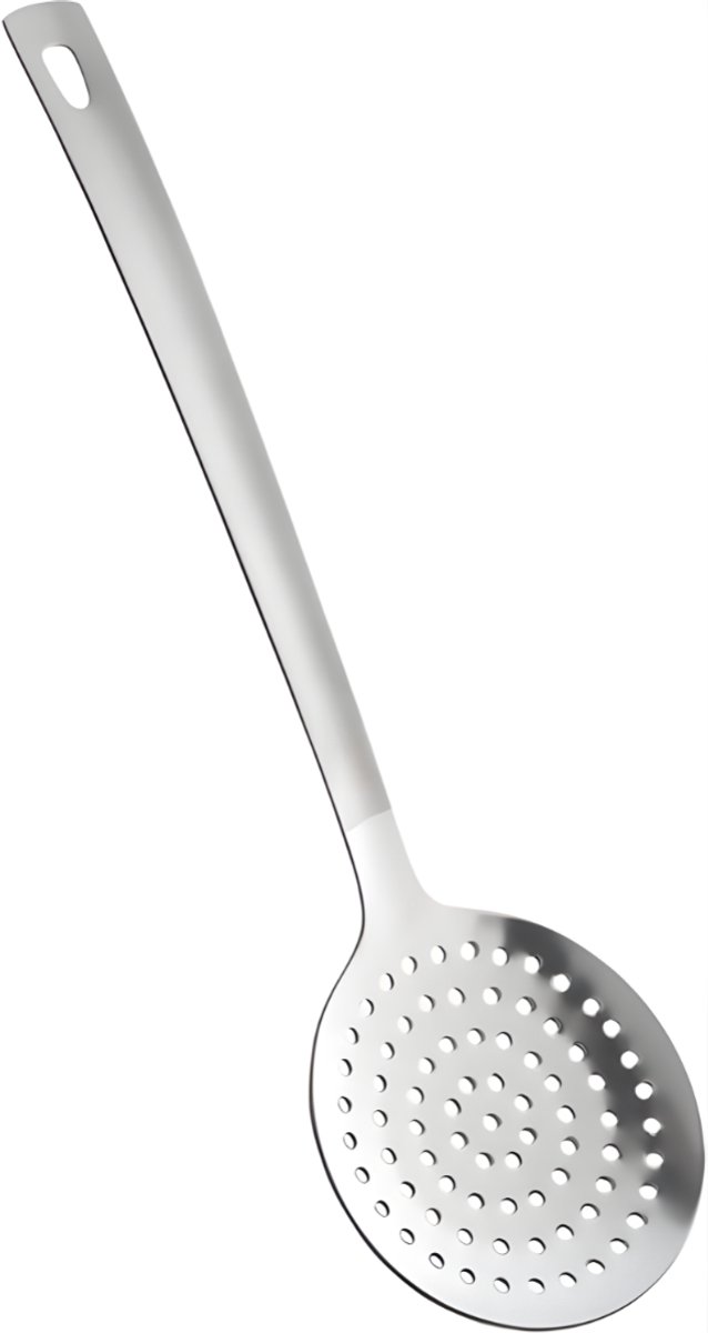 KAD® Spatel - Schuimspaan – Keukenhulp – Hittebestendig – Voor Soepen & Frituren – Met Extra Lange Steel - Zilver - 10cm x 3cm x 33cm