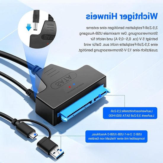 USB adapter voor externe en interne harde schijven, 2.5 & 3.5 SSD/HDD met 12V 2A voeding, compatibel met Windows, Mac en Linux, ideaal voor dataoverdracht en opslaguitbreiding — afbeelding 2