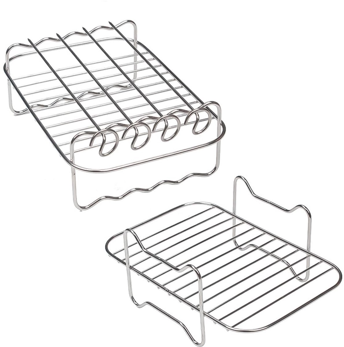 Dailygoods- Luchtfriteuse Rack Roestvrij Staal - Multifunctioneel Laagrek - Grill Pan Accessoires - 4 Barbecuestokken - Veilig en Duurzaam - Glad Gepolijst - Grillrek