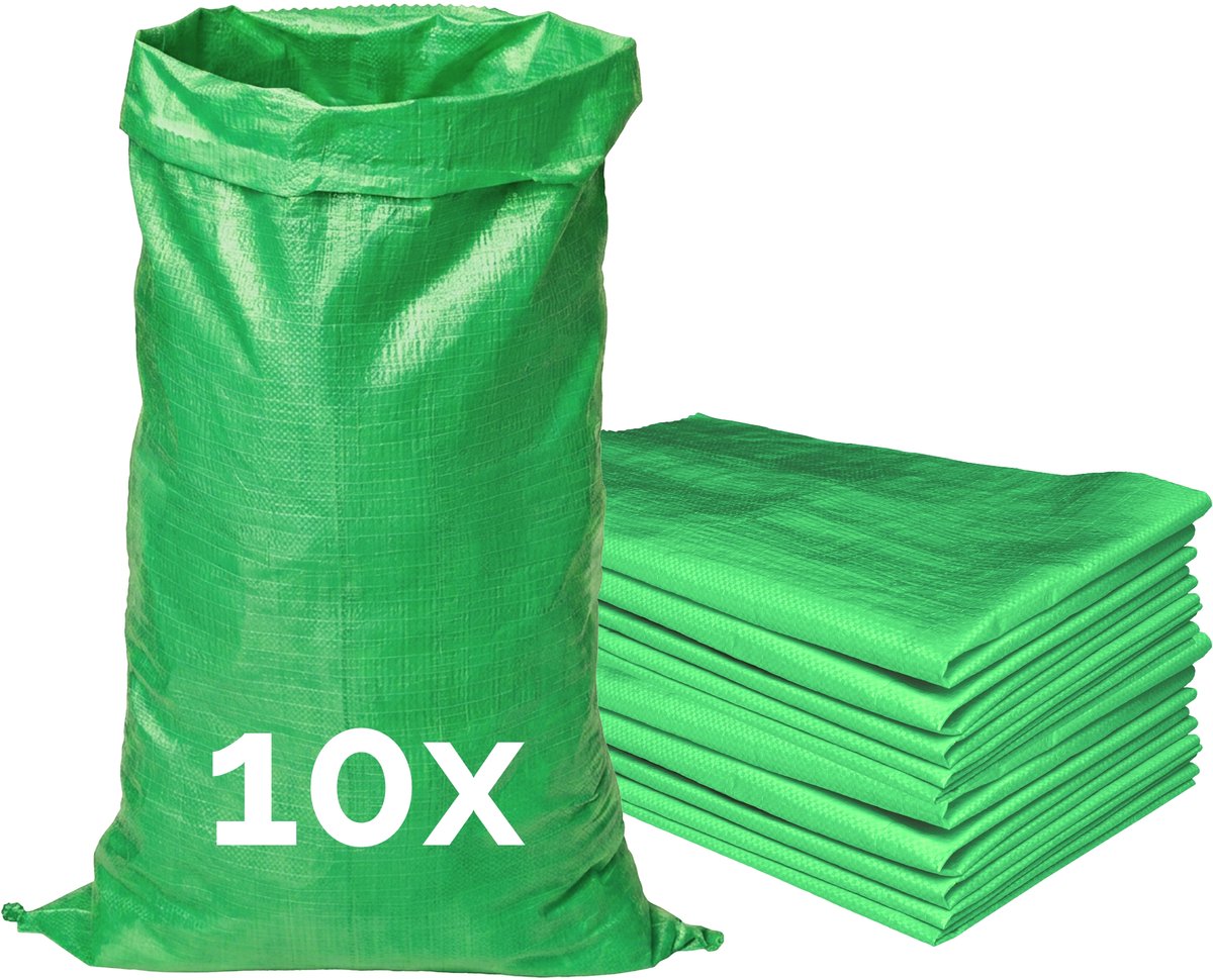 Garronda - Polypropyleen Zak Groen - 105 x 65 cm - 10 Stuks – Tuinafvalzak - Geweven Zakken van PP - Voor zand en opslag – Scheurvast - Belastbaar tot 50 kg – Veelzijdig inzetbaar – Zandzakken – Tuinzak – Hoogwaterbescherming – GD-ROM-Bag80