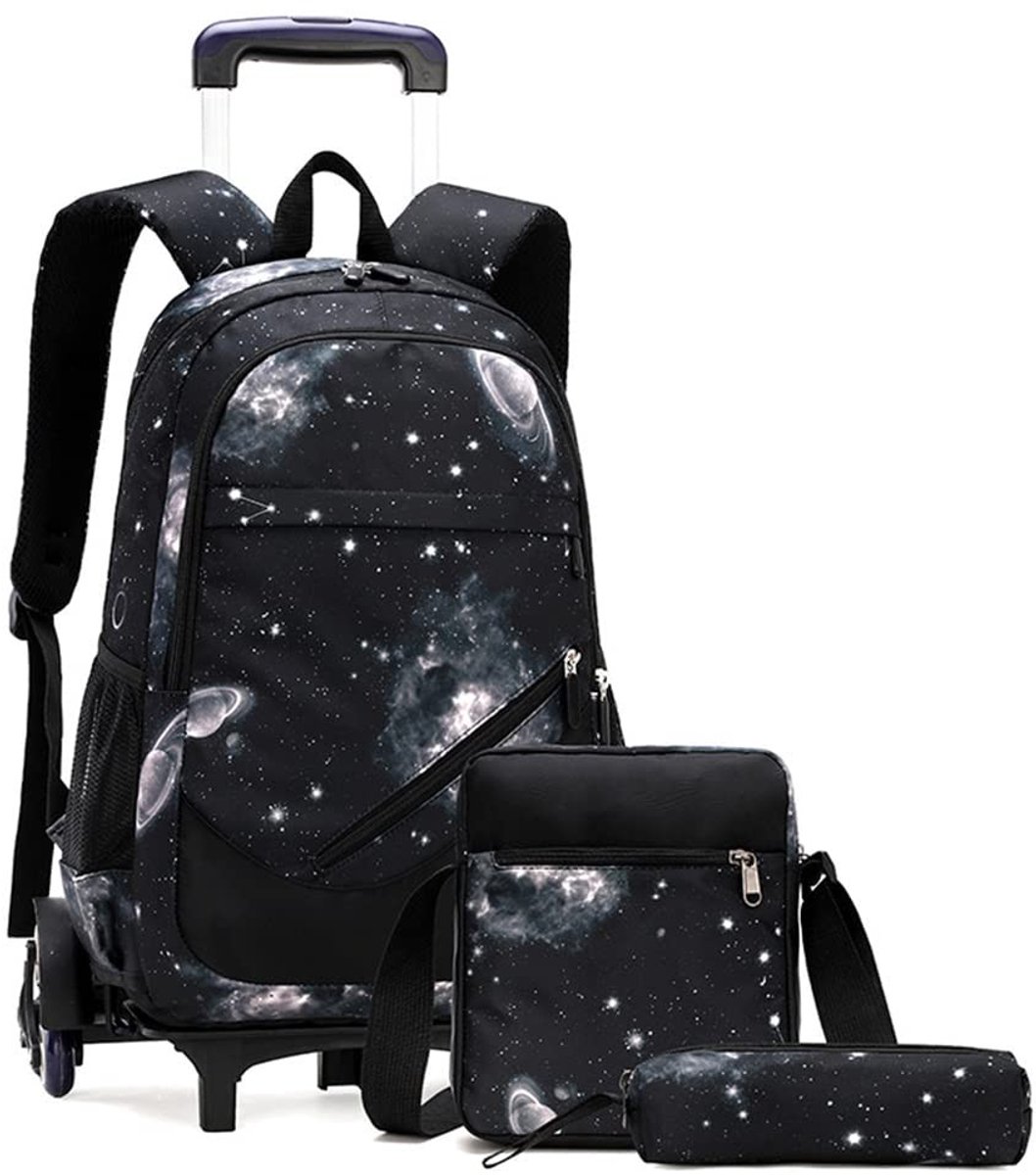 Dailygoods- Schooltas met Wieltjes - Trolley Rugzak - Geschikt voor Jongens/Meisjes - Inclusief Schoudertas/Etui - 30x18x45 cm - Comfortabel voor Studenten