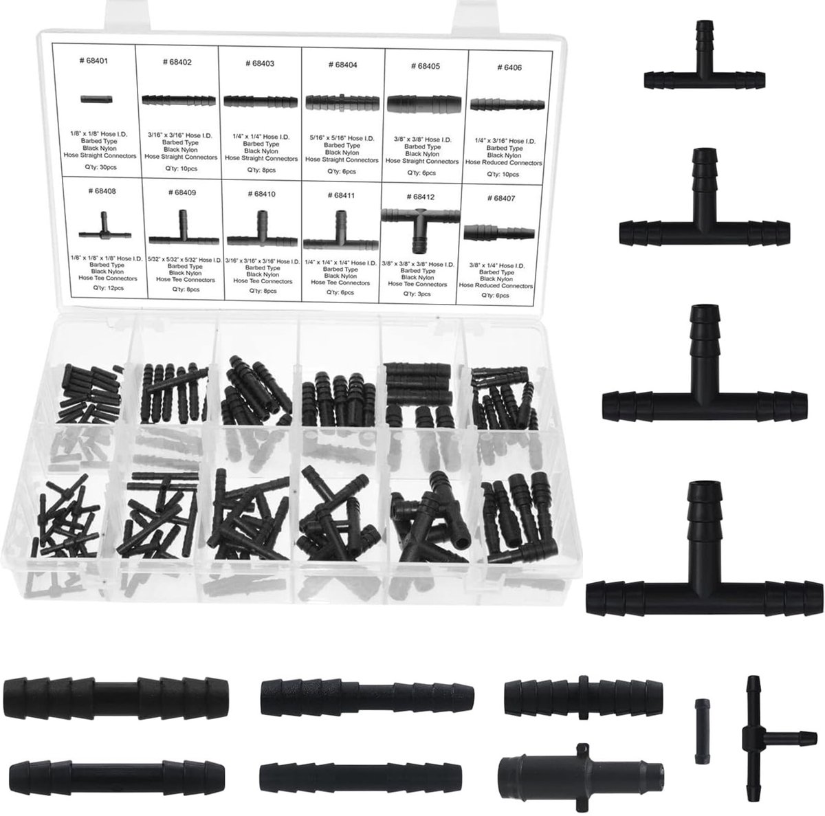 Dailygoods- Slangverbinder Set 113 Stuks - T-verbinder 4/5/6 mm - Irrigatiesystemen - Tuinslangen - Ruitenwasinstallatieslangen - Hoogwaardig Kunststof - Slangaansluitingen