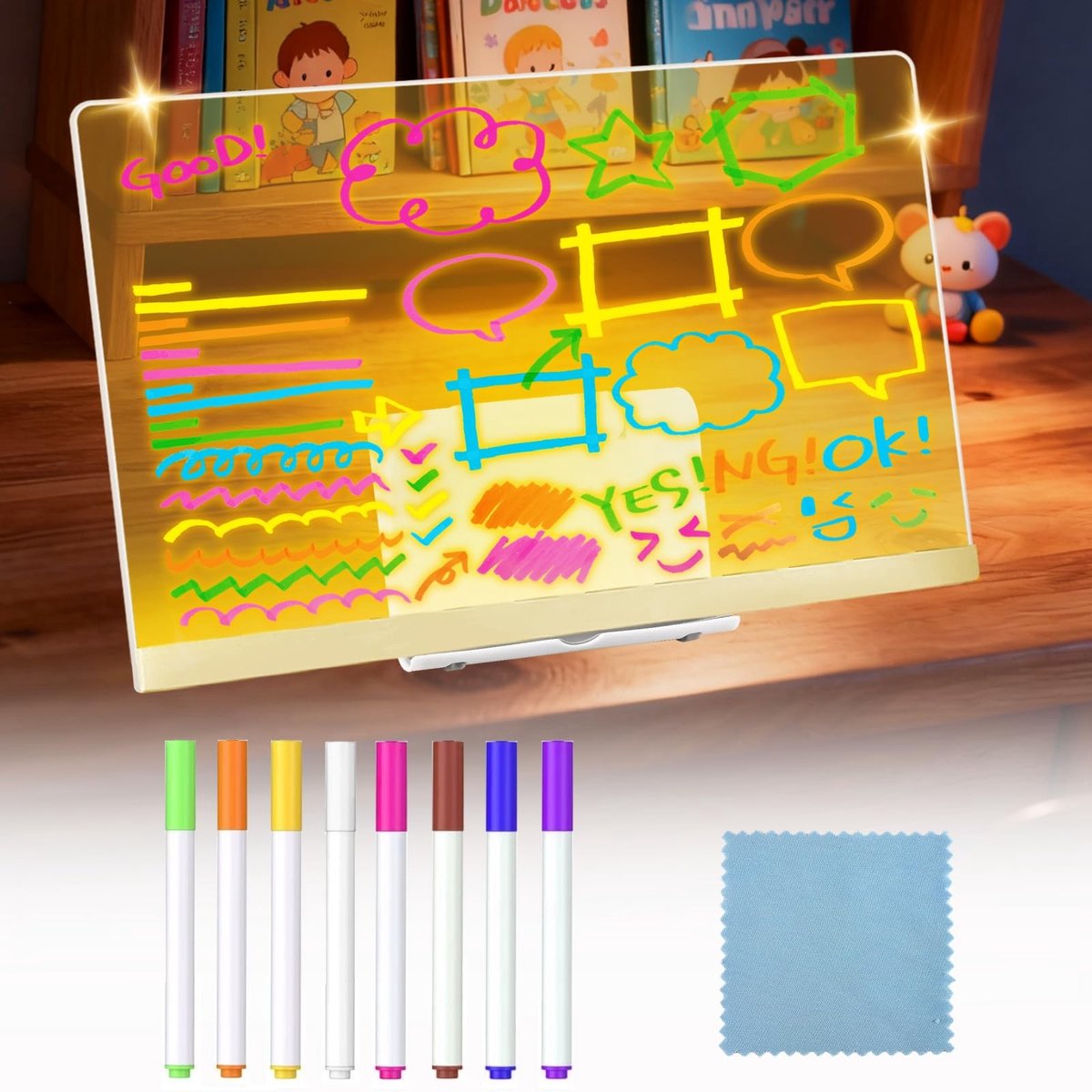 Dailygoods - Led Notitiebord met 12 Kleuren en Verstelbare Standaard