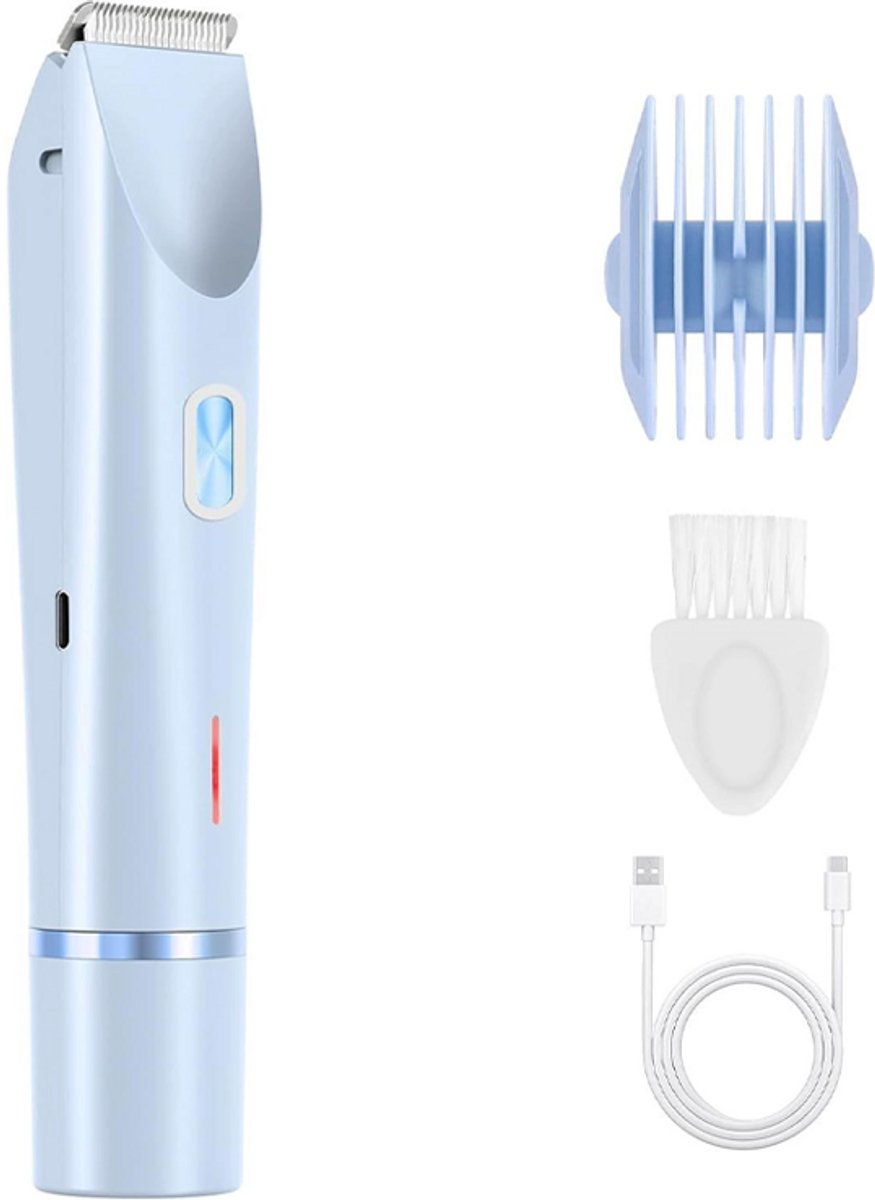 1-pack - 2-in-1 elektrische ontharingsapparaat - Bikinilijntrimmer - Pluisverwijderaar - IPX7 waterdicht - Elektrisch scheerapparaat voor nat en droog gebruik - Geschikt voor schaamhaar, okselhaar en beenhaar - 16,7*3,3*3,2 cm - Blauw