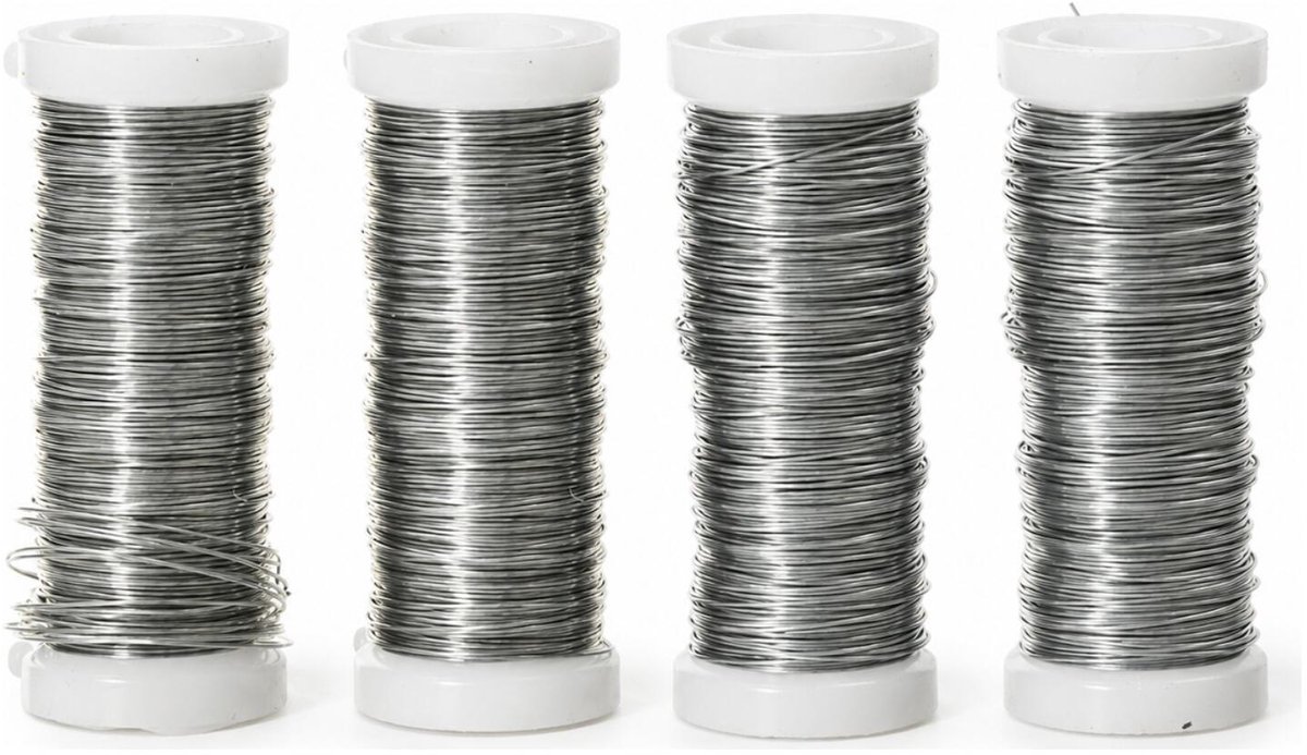 Dijk Natural Collections Binddraad - 4x rolletjes - zilver - 30 m x 0,3 mm - flexibel - hobbydraad