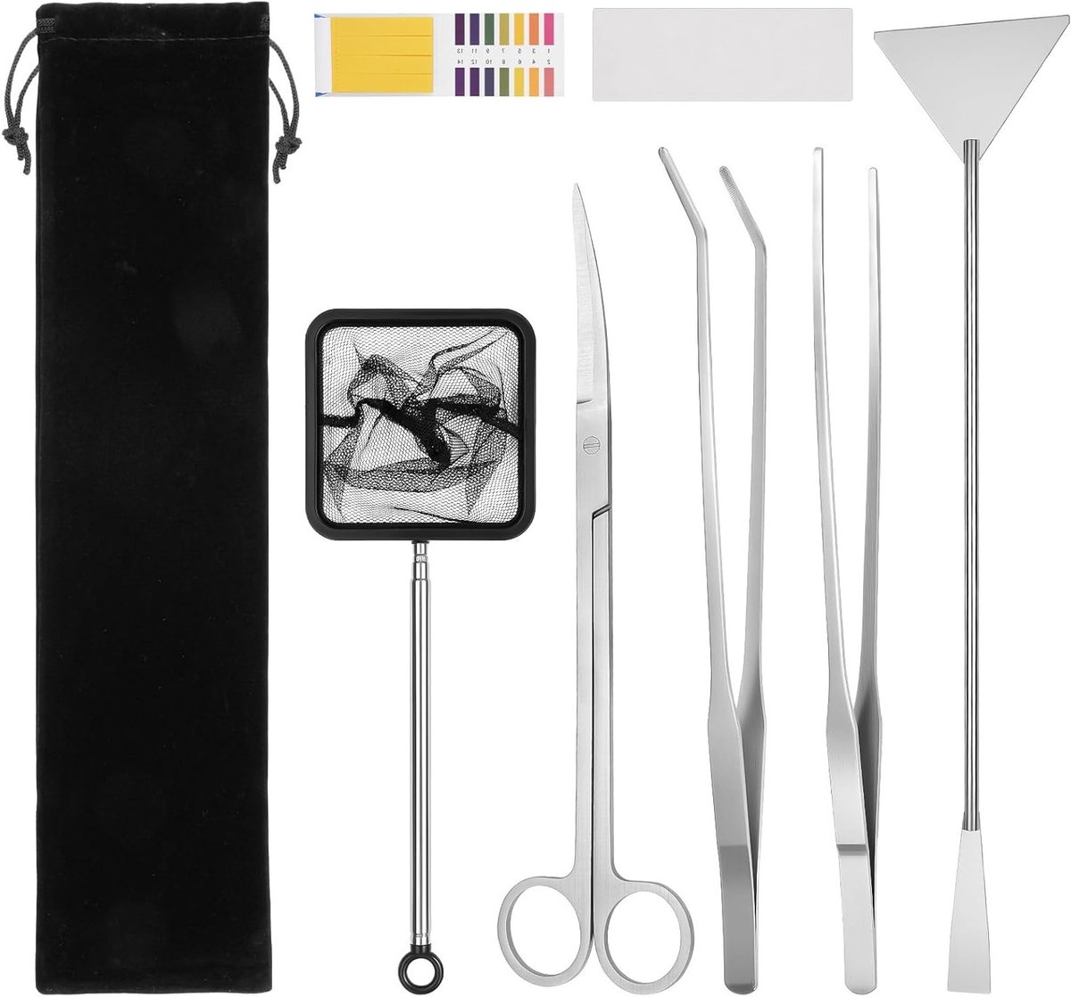 Complete Aquarium Tool Set 4 in 1 voor Onderhoud van Waterplanten en Terrarium - RVS Tangen, Scharen en Voedingsklemmen voor Reptielen en Aquatische Planten thumbnail 8