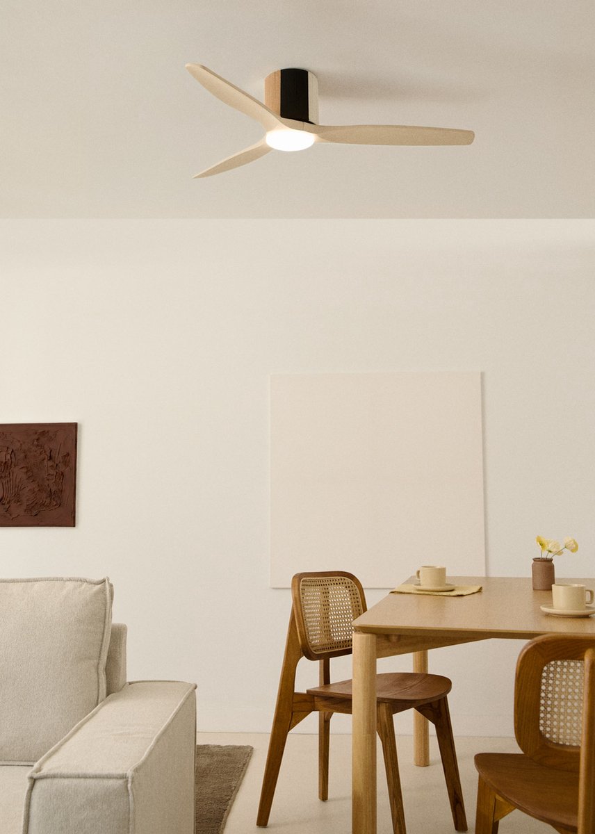 CREATE - Stille plafondventilator 100% hout 40W (Ø132cm) - Met licht LED - Afstandsbediening - 6 snelheden - Programmeerbaar - WIND CALM CUSTOM WOVEN