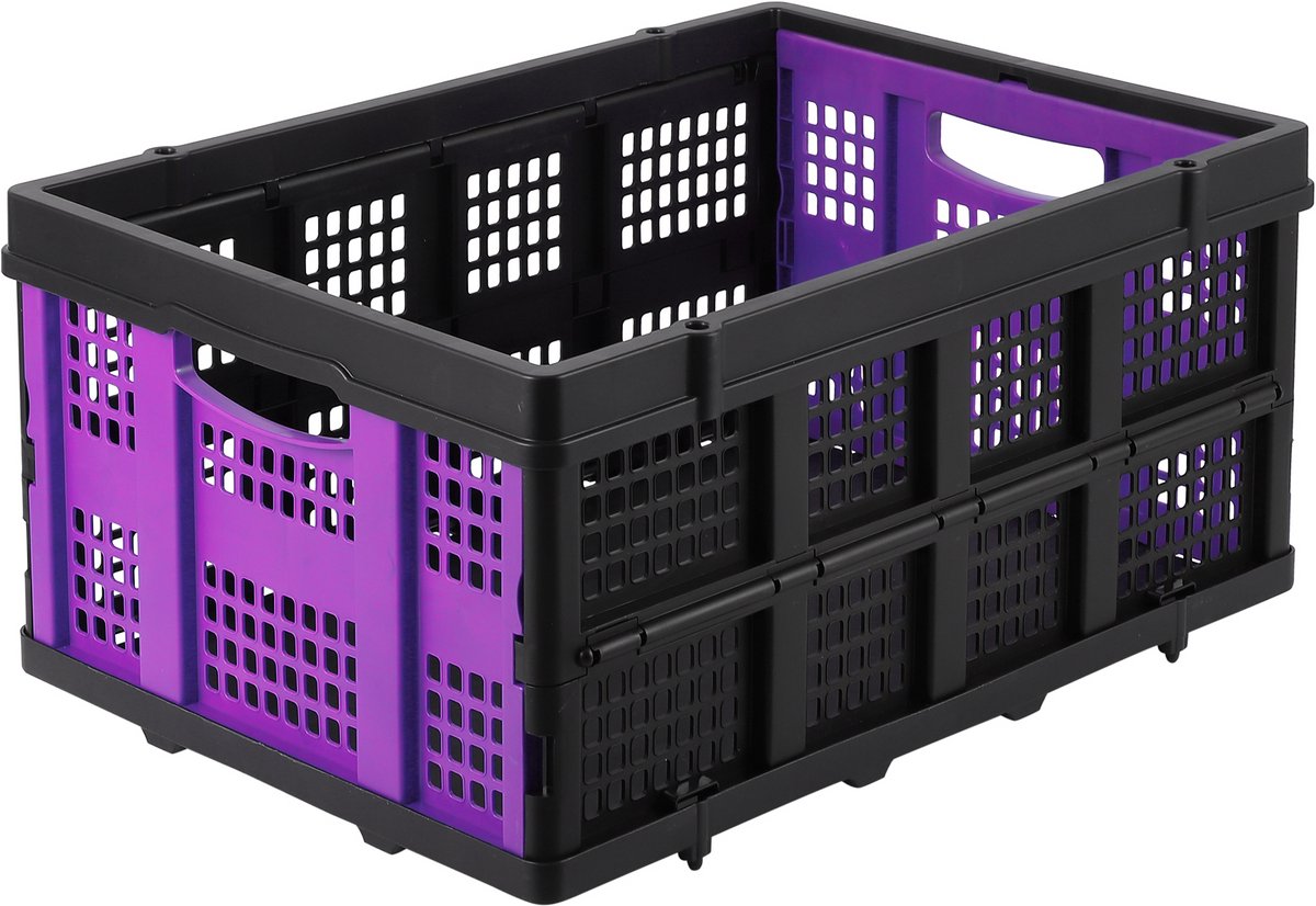 Opvouwbare Opbergkrat 55L - Stapelbare Plastic Krat Met Handgrepen - 40 x 56 x 26 cm - Paars