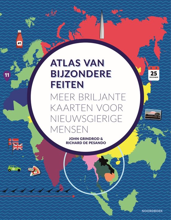 Atlas des faits extraordinaires: Plus de cartes brillantes pour les personnes curieuses, un livre avec des cartes du monde et des illustrations de dinosaures, de nourriture et de drapeaux.