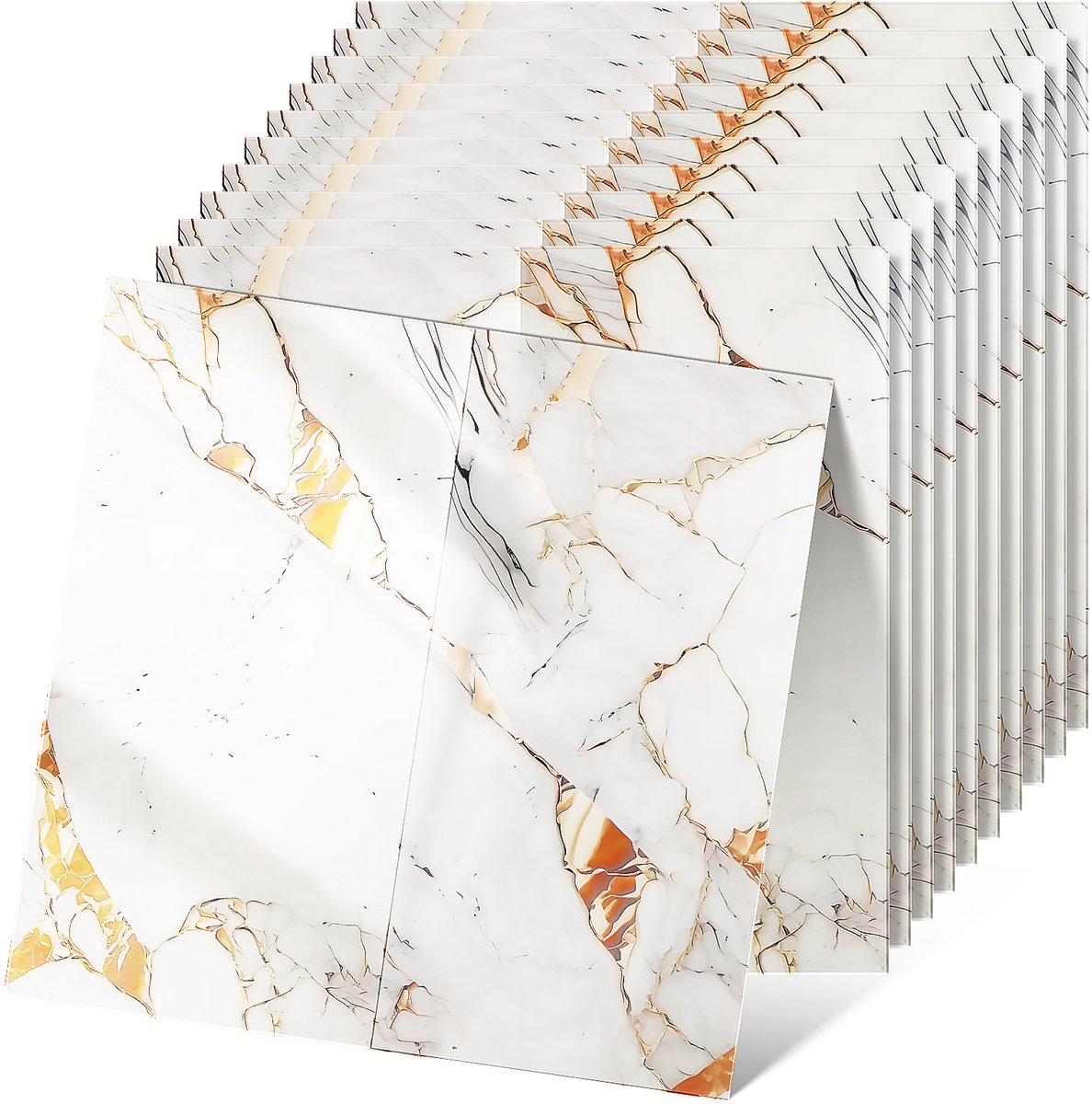 20 Stuks Zelfklevende Marmer Tegelfolie 60x30 cm - Waterdicht & Met Beschermende Aluminium Laag | Plak-en-Klaar Muurfolie voor Badkamer en Keuken,Wit