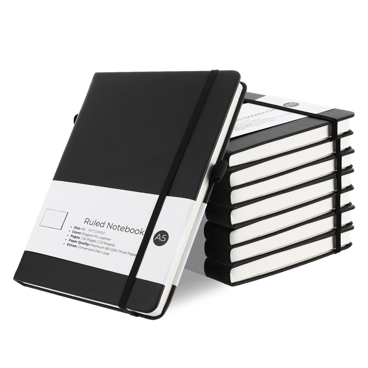 LAUZY- Notitieboek A5 Gelinieerd - Set van 8 - Hardcover - Notitieboekjes - Schrijfnotities - Duurzaam Papier - Notitieboekje