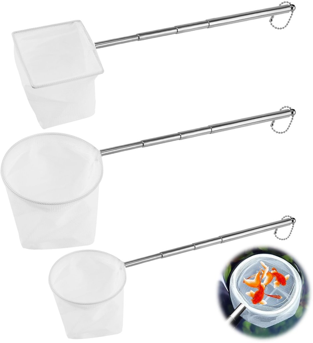 Dailygoods- Aquariumvisnet 3-delige set - Uittrekbaar - Garnalen - Vissen - Babyvissen - Fijn nylon net - Schepnet