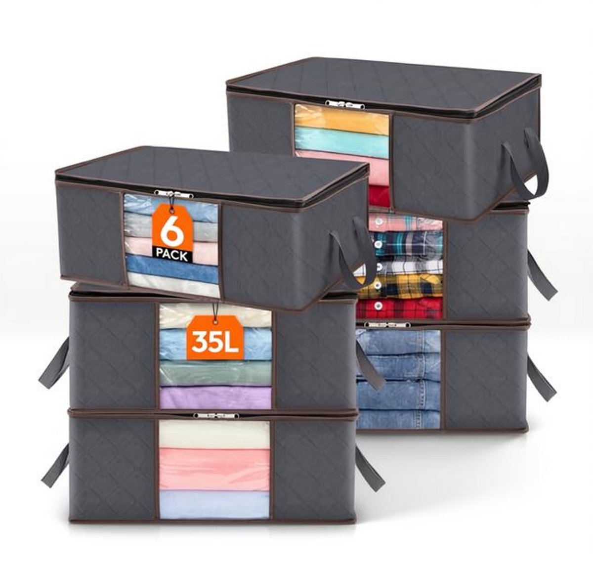 ElleMooi Set van 6 Opvouwbare Kleding Opbergtassen met Venster - Ruimtebesparende Kast Organizers