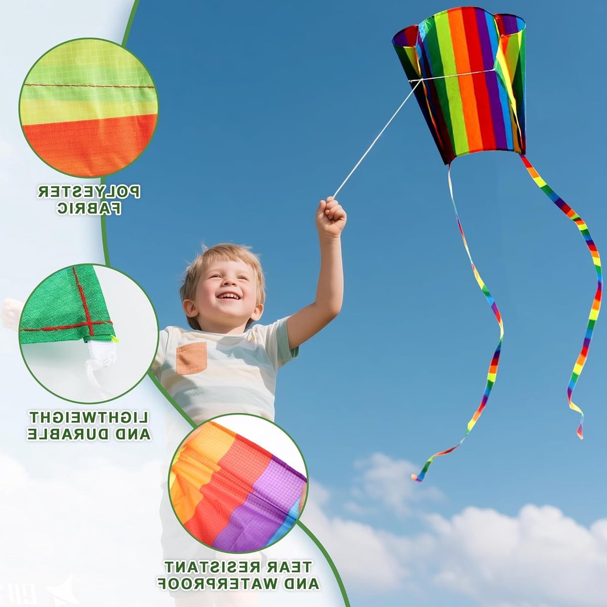Set van 3 Kindervliegers met Regenboog Draken, Lange Staarten, Draagbare Vlieger voor Beginners, Perfect voor Buiten Spel en Strandactiviteiten