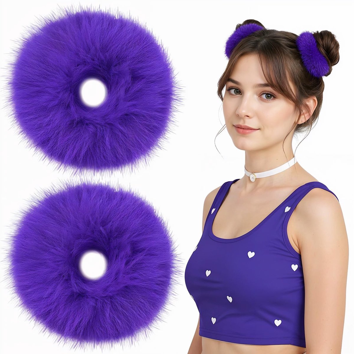 Dailygoods- Haarband Donkerpaars - Pluche Hoofdband - Scrunchie - Meisjesaccessoires - Elastisch - Zacht Materiaal - Haarelastiekjes
