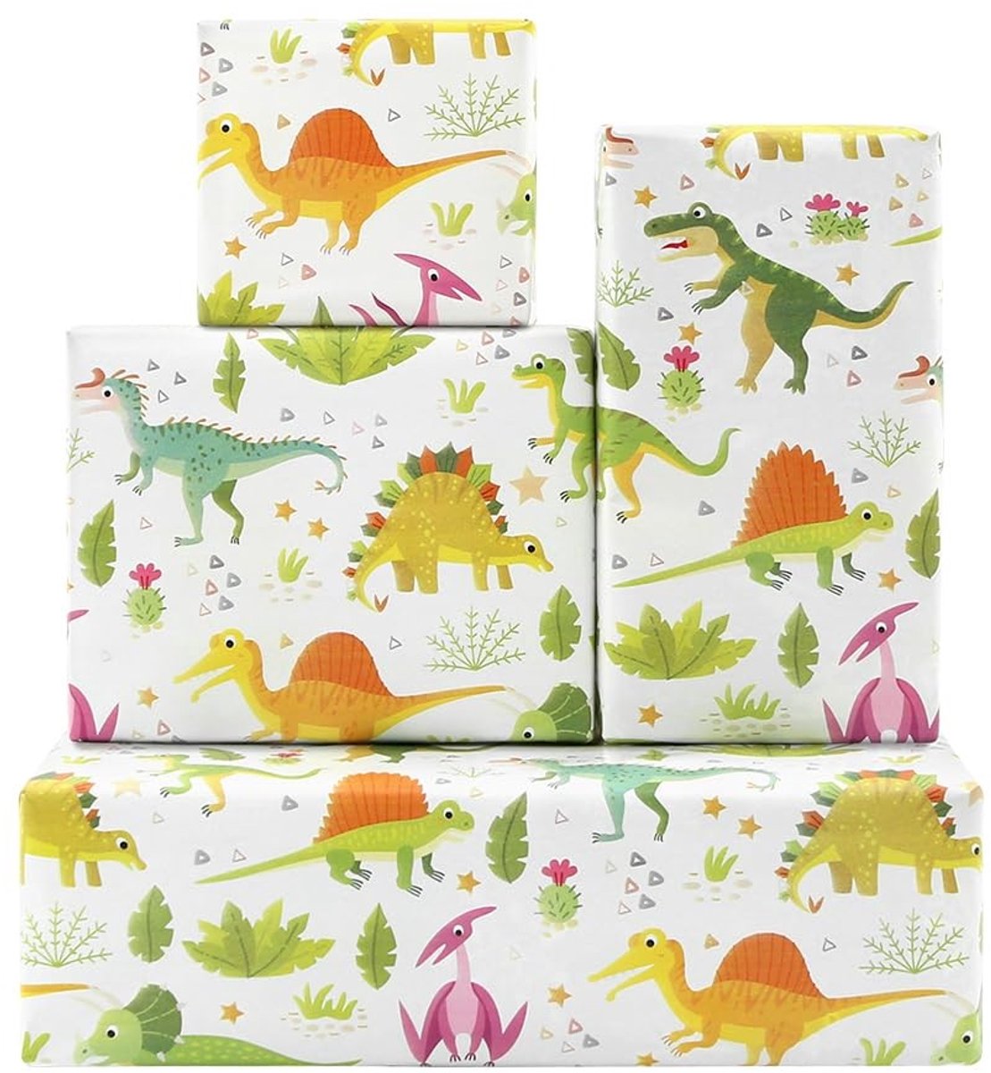 Dailygoods- Inpakpapier Dinosaurus - 1 Rol - 43 x 300 cm - Verjaardagscadeau - Cadeaupapier Kinderen - Jungle Ontwerp - Voor Meisjes/Jongens
