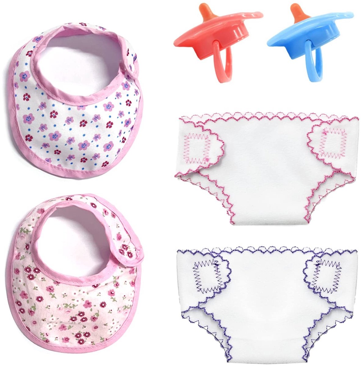 Dailygoods- Poppenaccessoires Herbruikbaar - Slabbetjes/Luiers - Rollenspeelgoed - Poppenvoedingsaccessoires - Fopspenen - Katoenen Materiaal - Poppenkleding