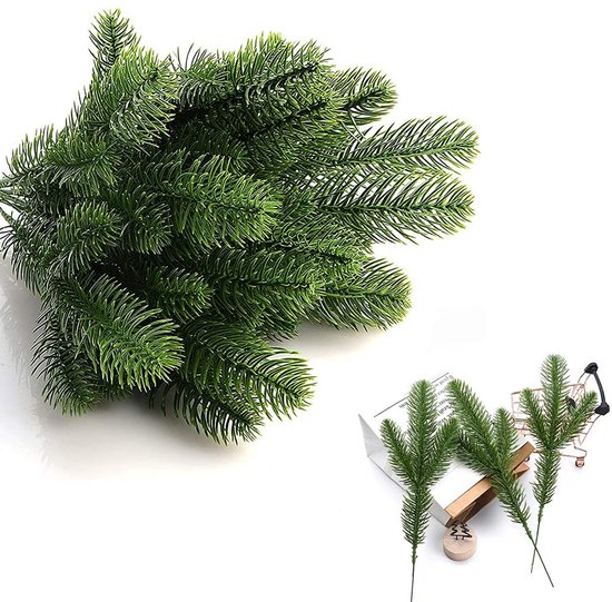 Dailygoods- Kunstdennentakken 30 Stuks - Slinger/Decoratie - Kunststof - Vouwbaar - Natuurgetrouw - Perfect voor Kerstmis - Kersttakken