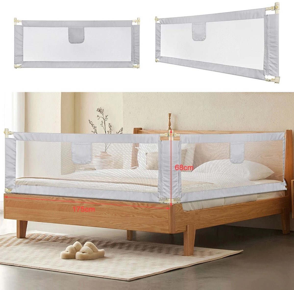 Dailygoods Kinderbedhekje, 1-delig bedhekje, 150 cm/180 cm/200 cm, draagbaar babybedhekje, bedveiligheidshekje, valbevei
