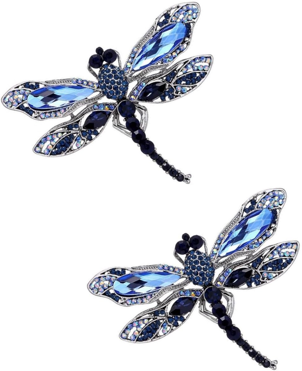 Dailygoods- Damesbroche Vintage - Libelle Broche - Strasssteentjes - 2 Stuks - Modesieraden - 6 x 4,8 cm - Elegant Cadeau - Sieraden