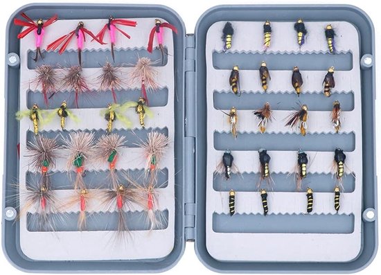Complete Vliegvissen Set met 40 Onderdelen, Inclusief Droge en Natvliegen, Nymphen en Streamers voor Snoek, Zalm en Forel Visserij