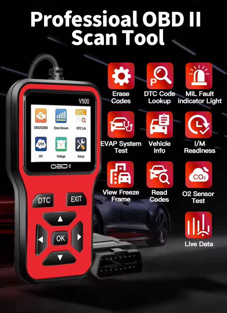 OBD2 Diagnoseapparaat V500 – Auto Uitleesapparaat – Foutcodelezer – OBDII Scanner – Live Data – Accuspanning Test – Benzine & Diesel thumbnail 3