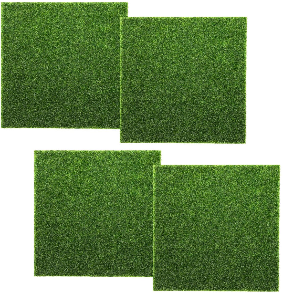 Dailygoods- Kunstgras 4 Stuks 15 x 15 cm - Miniatuurtuin - Decoratie - PVC - Tuin - Kunstprojecten - Realistische Kleuren - Miniatuurtapijt