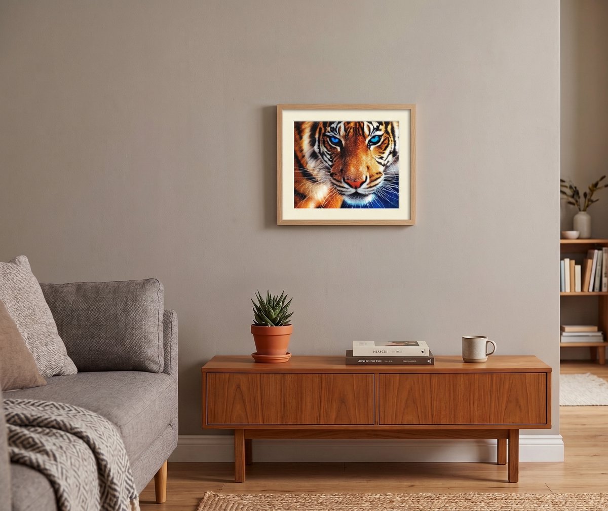 Diamond Painting - Tijger met Blauwe Ogen voor Volwassenen - Diamant Painting Volledig Pakket - Ronde Steentjes - 30x30 cm - DIY 5D Diamanten — afbeelding 3