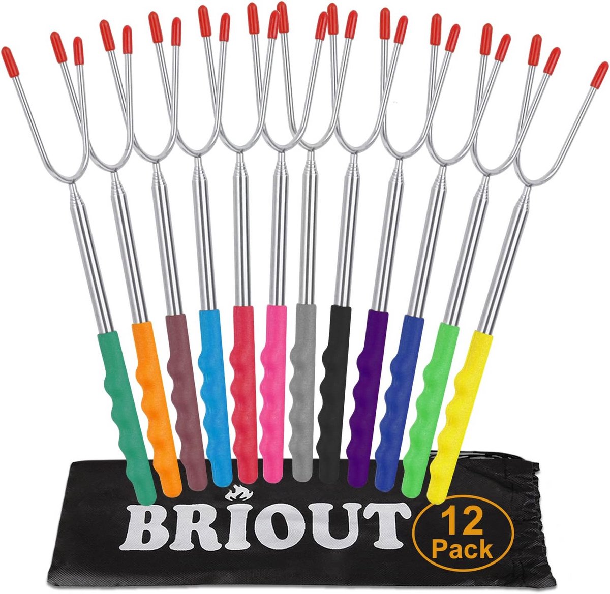 Roosterstokken Set - Braadspiesen Telescopisch - Kampvuur Barbecue - Extra Lange Vorken - 12 Stuks 115 cm - Zwart
