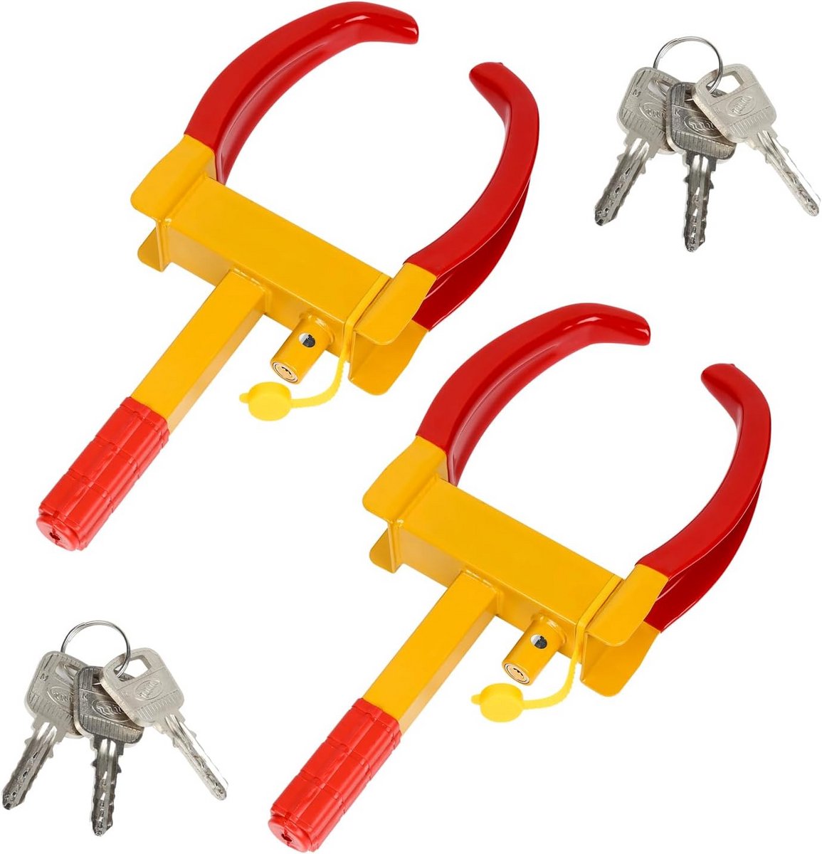 4x Wielklauw - Bandenklem Parkeerklauw - Diefstalbeveiliging - Instelbaar & Bandenbescherming - Voor banden 19-30cm - Geel Rood