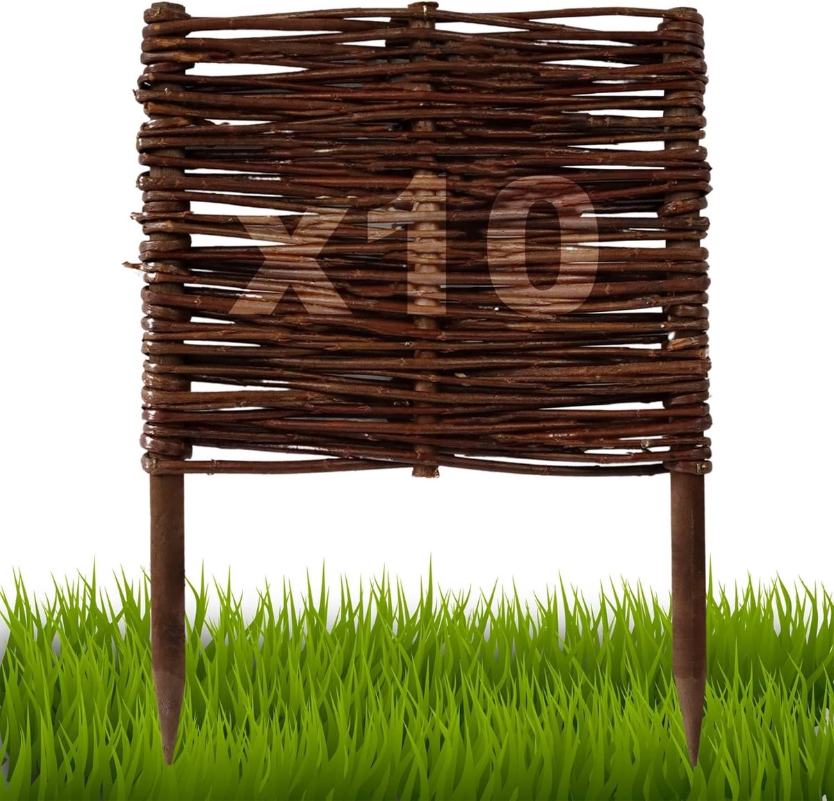 Bed Border Set - Tuinrand Wilgentakken - Tuin Decoratie - Handgevlochten Natuurlijk - 10x 30x30 cm - Bruin