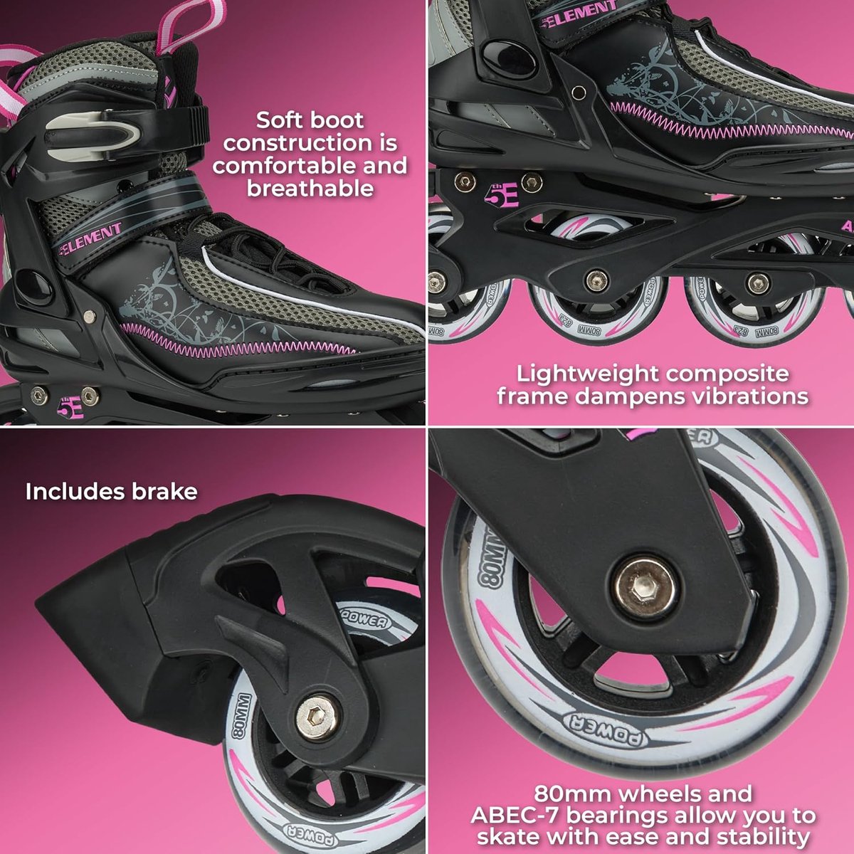 Dames Skates - Inline Skates Skeelers - Recreatief Skaten - Comfortabele Soft Boot - 80mm Wielen - Paars Zwart