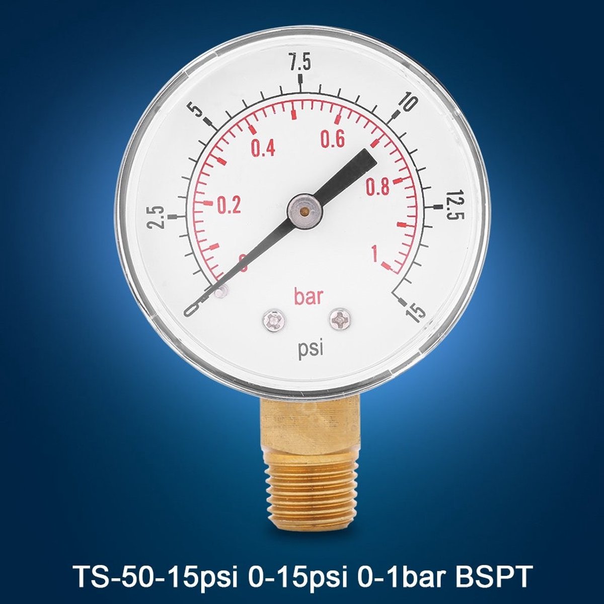 Dailygoods- Manometer 0-15psi/0-1bar - Mini Drukmeter - Dubbele Manometer - Geschikt voor Lucht/Water/Olie - 1/4" BSPT Aansluiting - Compact en Lichtgewicht