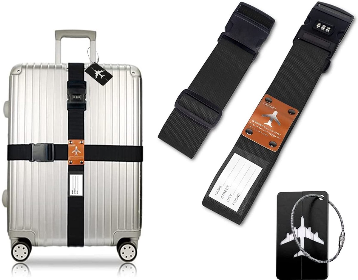 Dailygoods- Kofferriem met cijferslot - Verstelbare Bagageriem - Kofferhanger - Bagageveiligheid - 2 stuks - Max. lengte 224 cm