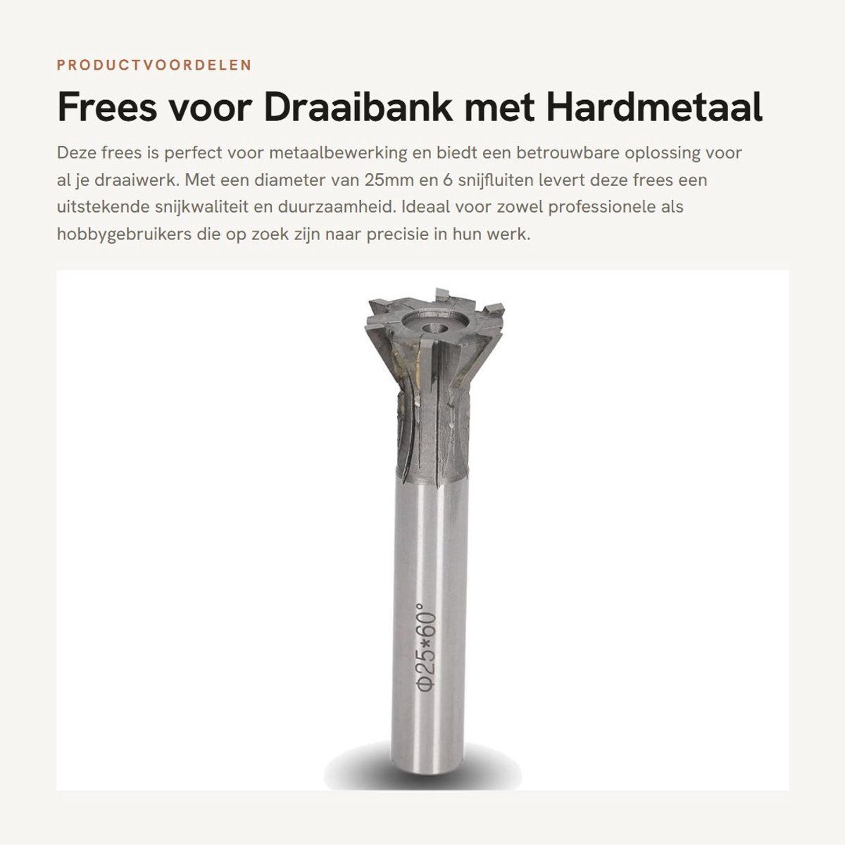 Dailygoods- Frees 25mm Diameter - 6 Fluiten - Zwaluwstaart - Rechte Schacht - Hardmetaal - Geschikt voor Staal - Metaalfrees
