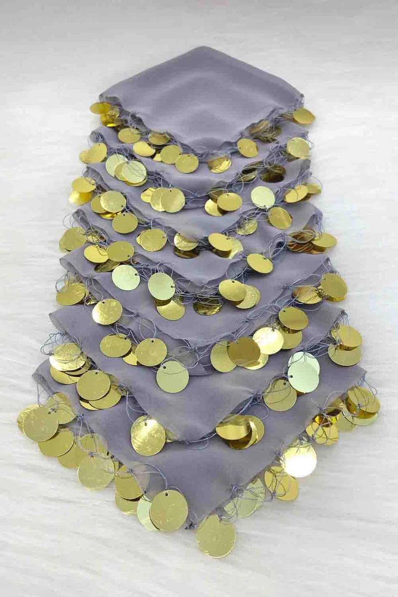 DFA Traditionele Dansdoekjes / Halay Mendili met Goudkleurige Muntjes - Henna Feest Accessoires - GRIJS - 10 Stuks