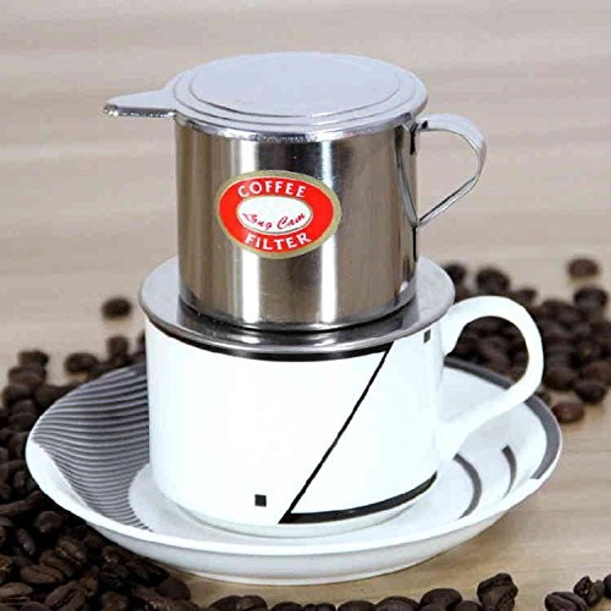 Dailygoods- Koffiedruppelpot Roestvrij Staal - Koffiezetapparaat Filterkoffie - Infuser - Vietnamese Stijl - Duurzaam - Antislip Basis