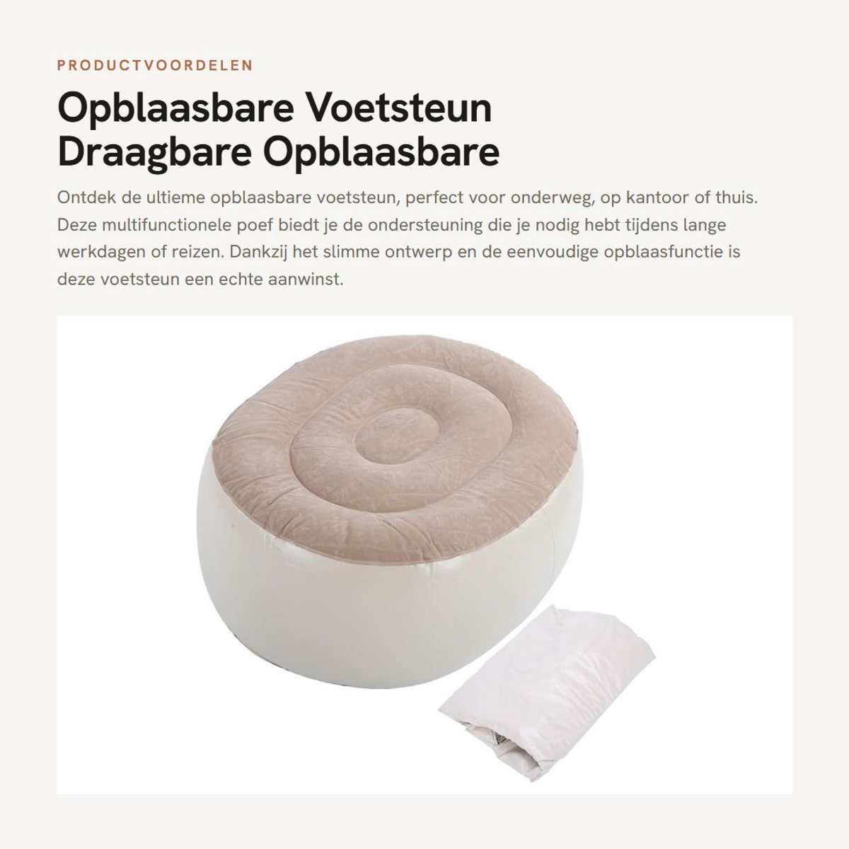 Dailygoods - Opblaasbare Voetsteun - Draagbare Opblaasbare Kruk - Comfortabel en Praktisch - Multifunctionele Poef - Ideaal voor Thuis en Kantoor