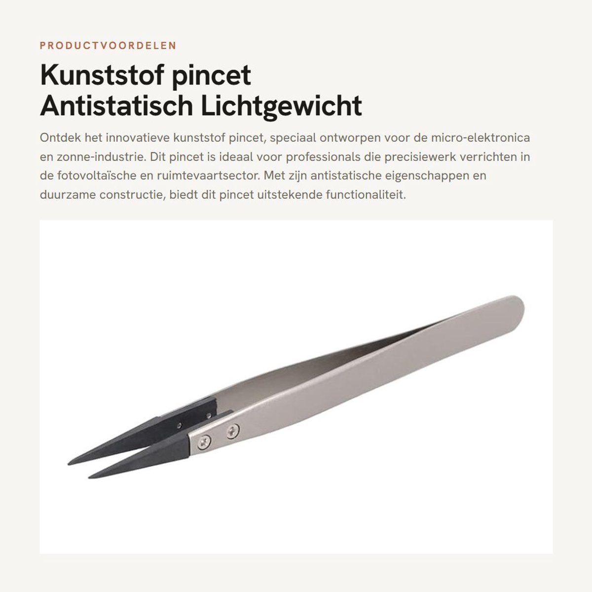 Dailygoods - Kunststof pincet - Antistatisch - Lichtgewicht en duurzaam - Zilver - Voor micro-elektronica en zonne-industrie - Geschikt voor fotovolta...